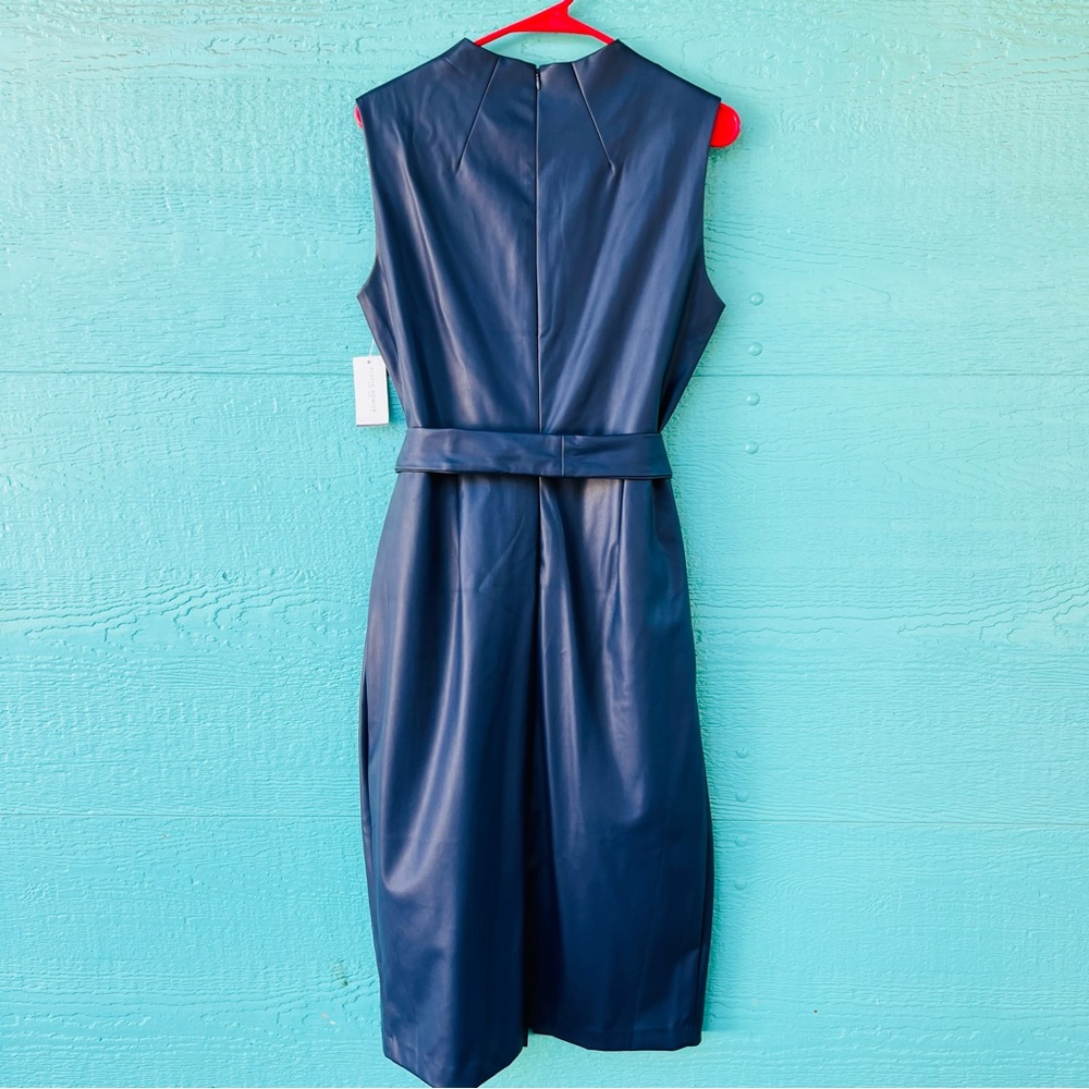 Alexia Admor Navy Blue Vegan Leather Belted Midi Dress Size 12 NWT - Picture 9 of 9